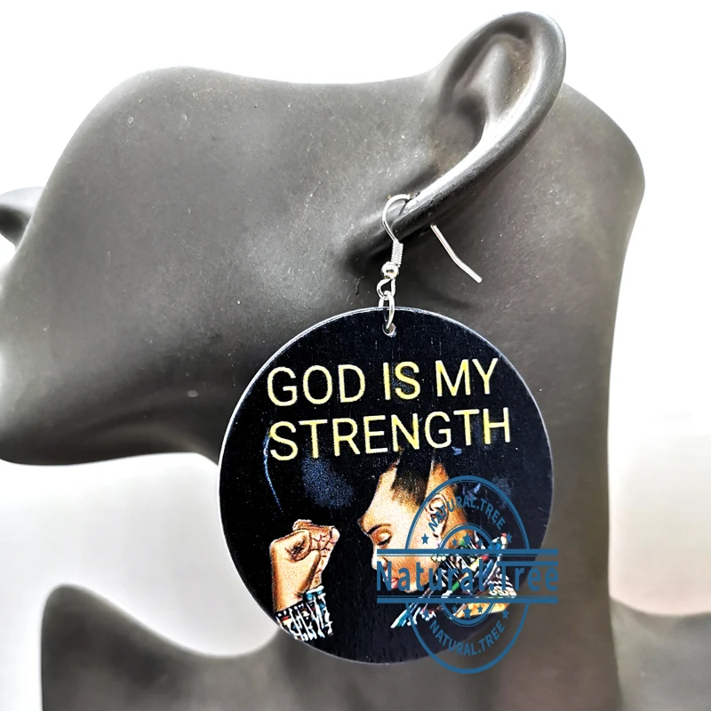 Деревянные серьги god is my strength | Украшения и аксессуары