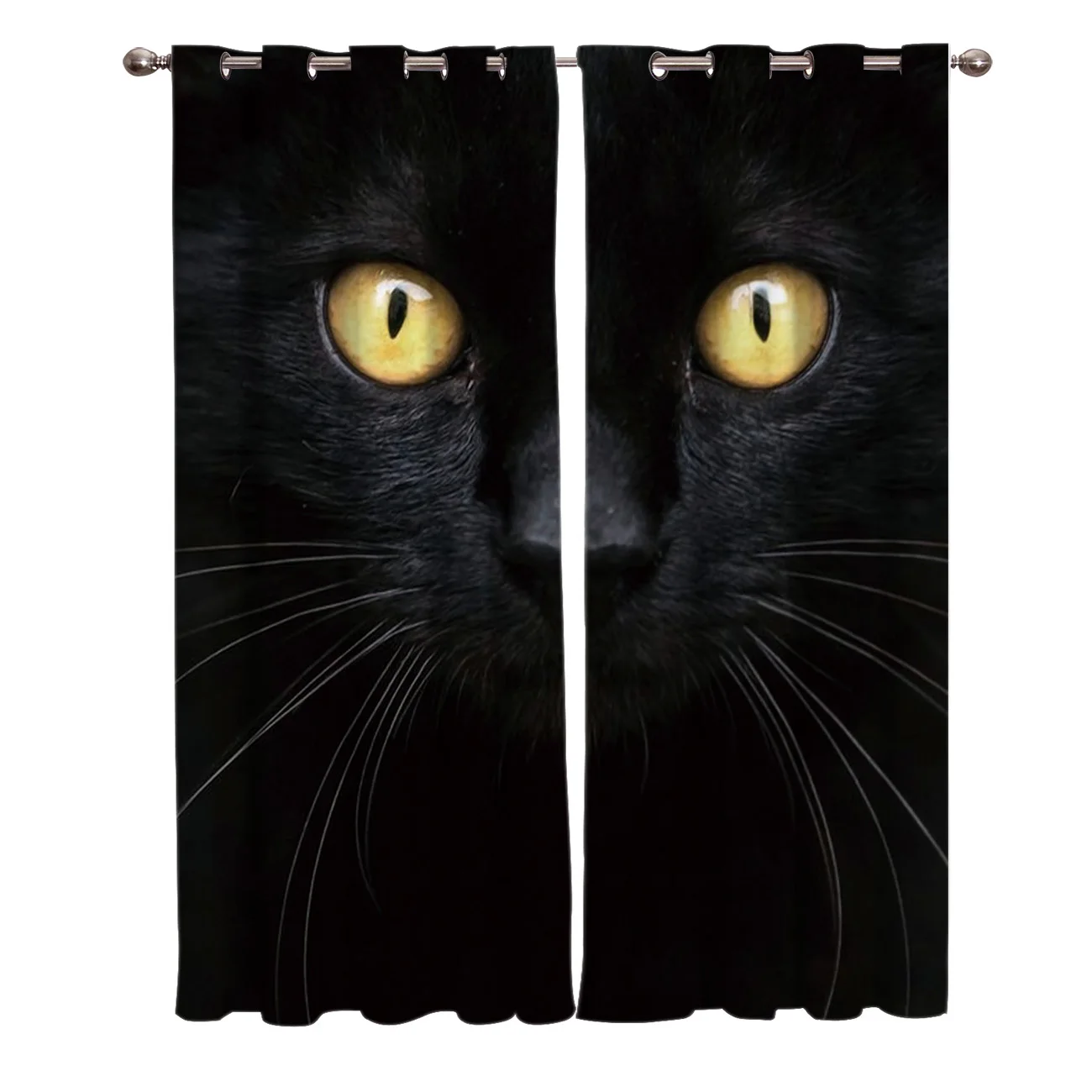 Занавески для комнаты с изображением лица черного кота, желтых глаз, большие оконные занавески, занавески для кухни в помещении, Детские оконные комплекты с принтом