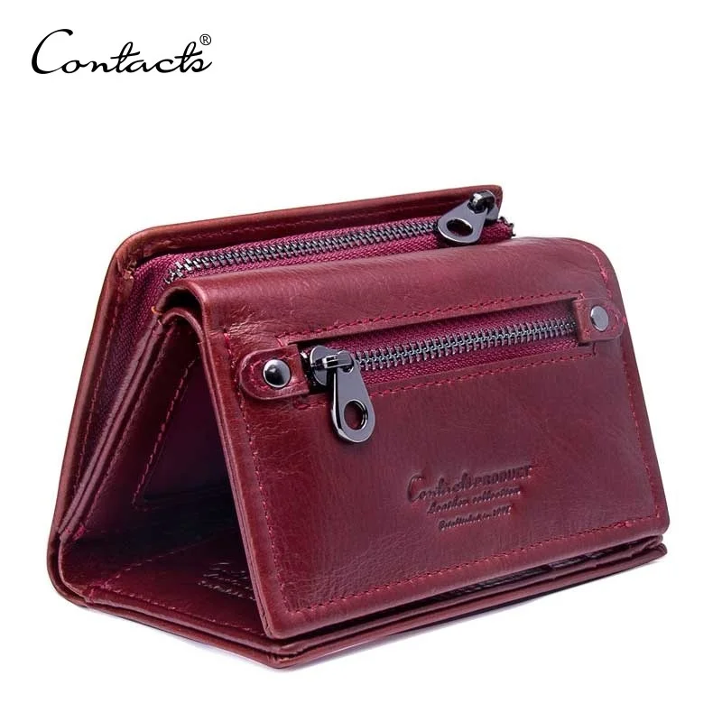 

Contacts Women's Genuine Leather Wallet Female Short Coin Purse Trifold with Card Holder
