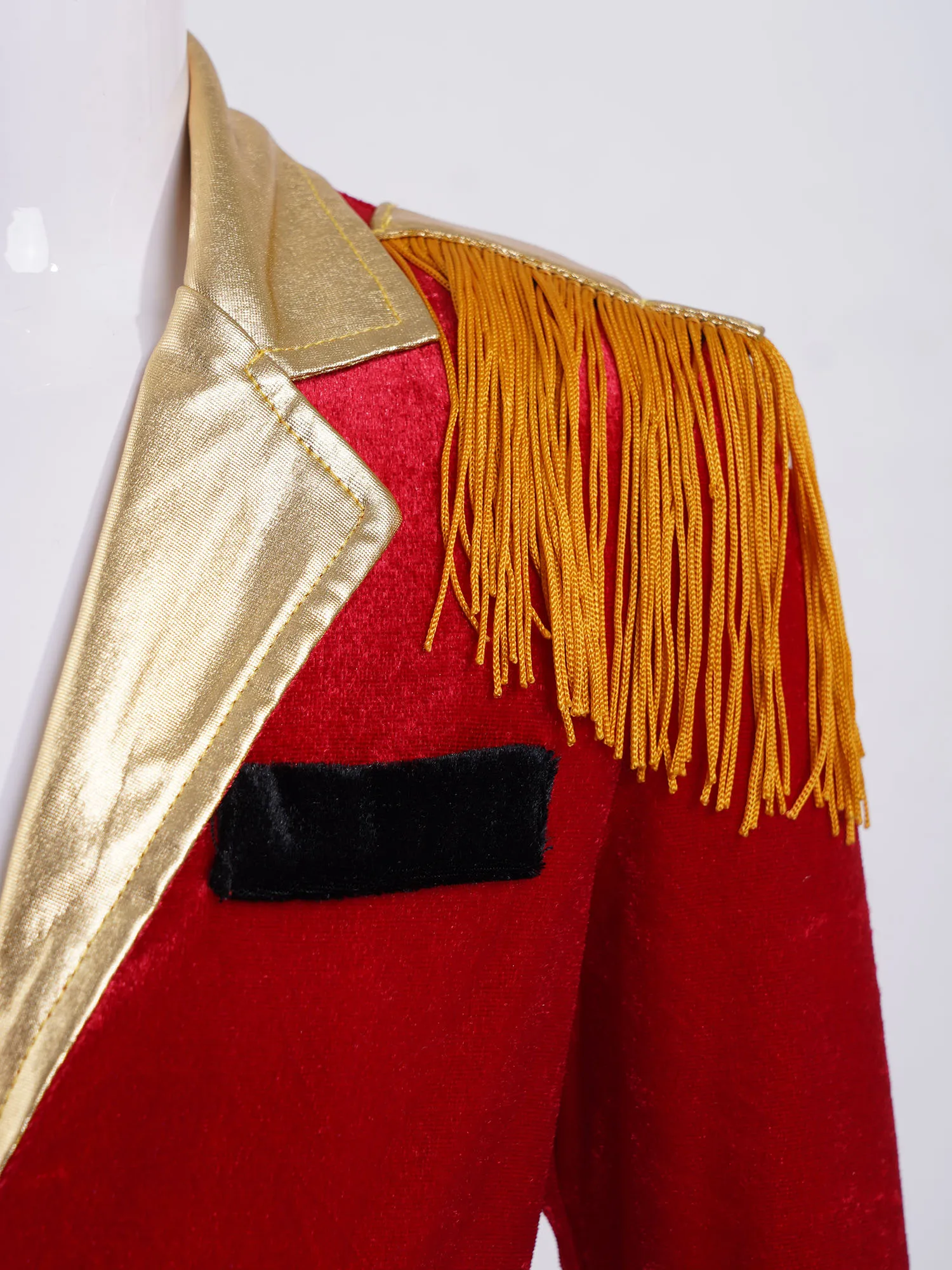 Red Kids Boys Circus Ringmaster Lion Tamer Director Cosplay Costume Tassels Adorned Dip Hem Coat Carnival Tailcoat Circus Jacket