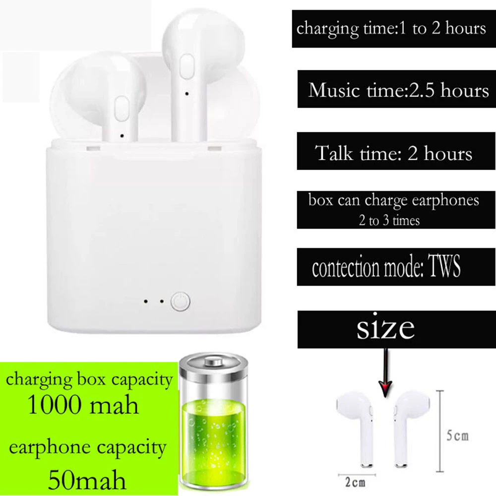 wired earbuds i7s TWS Bluetooth Earphone Wireless Headphones Earbuds Blutooth Handfree Headsets With Charging Box for Xiaomi Huawei Mobile running headphones