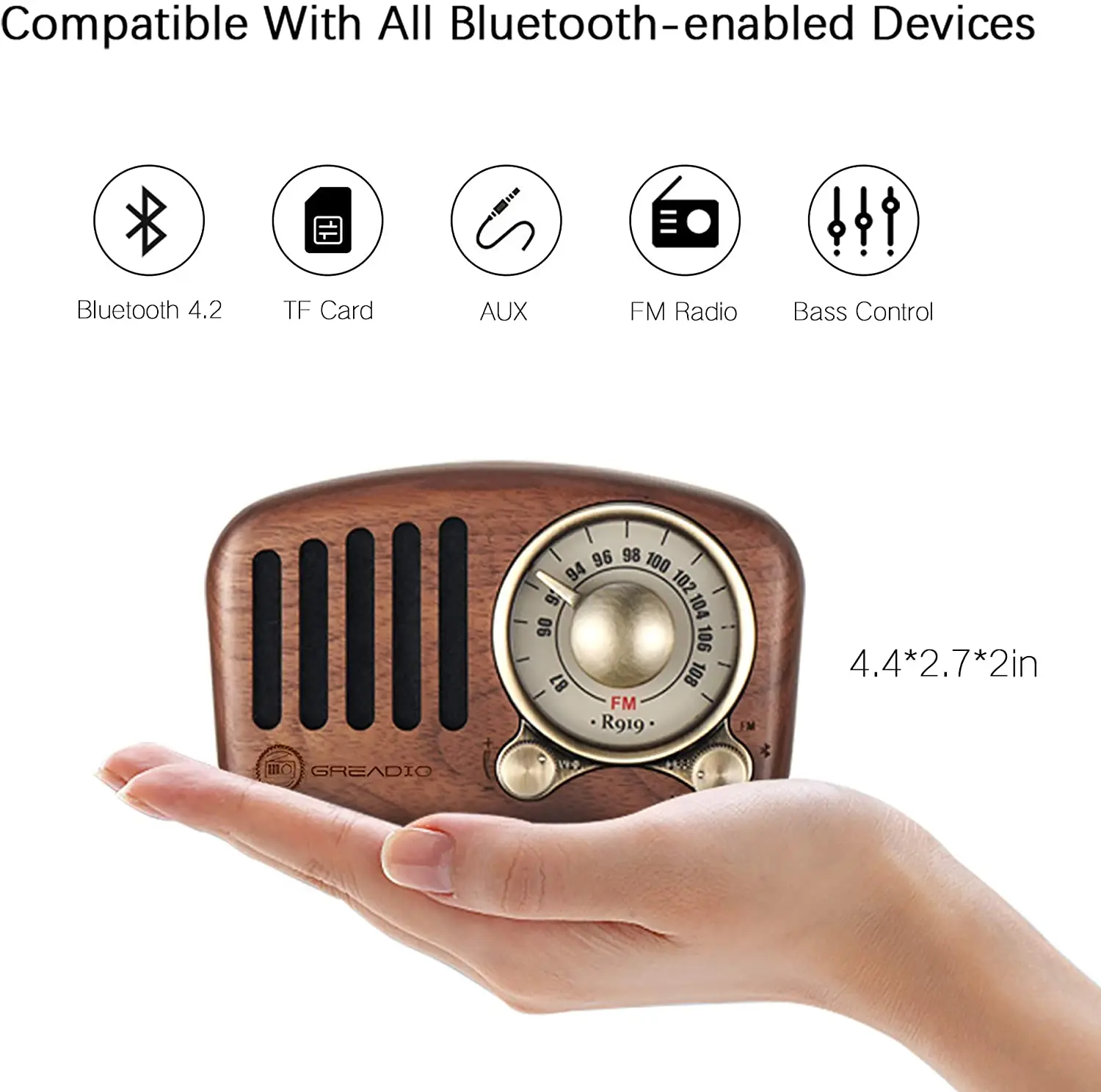

Radio Retro Bluetooth Speaker Walnut Wooden FM Radio with Old Fashioned Classic Style, TF Card & MP3 Player Loud Volume
