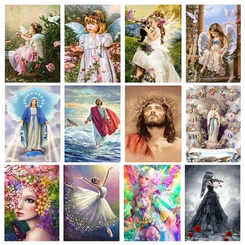 

5D Angel Girl Diamond Painting By Number Kits 30*40cm Full Drill Crystal Diamond Embroidery Religion Paintings Icons Home Decor