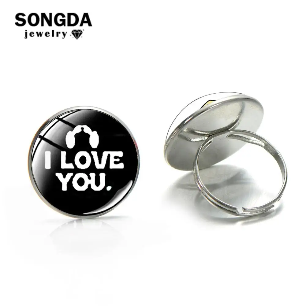 

SONGDA Star Wars Classic I Love You I Know Couple Rings for Women Men Simple Print Glass Gem Ring Anniversary Gift Movie Jewelry