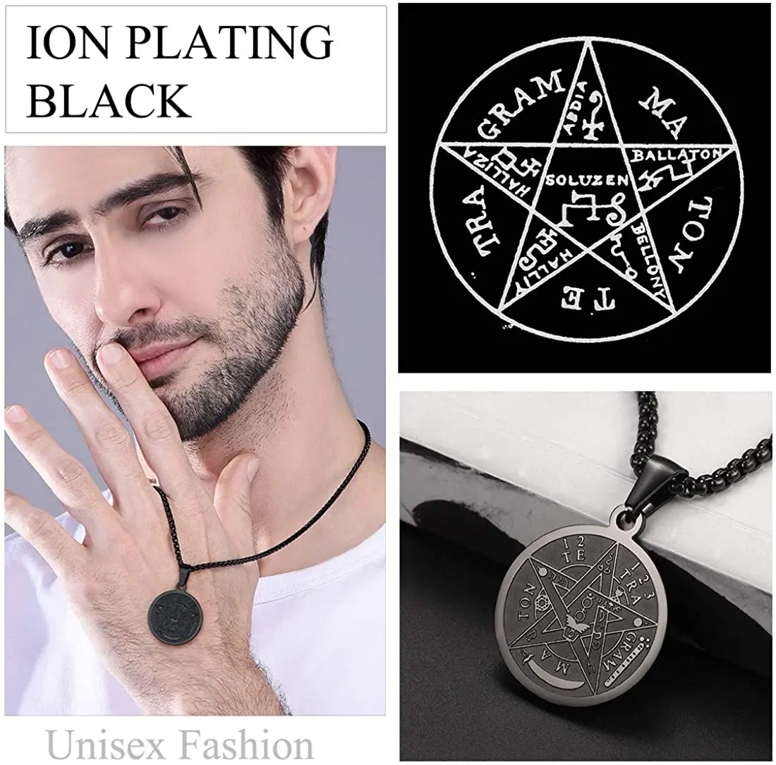 U7 Collier Pentacle Homme Acier Inoxydable, Pendentif Wicca