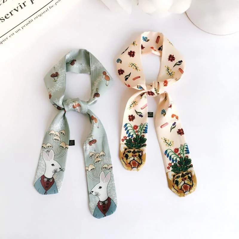 

2020 New Style Animal print narrow slender small scarf female scarf summer streamer turban scarves 5cmX90cm