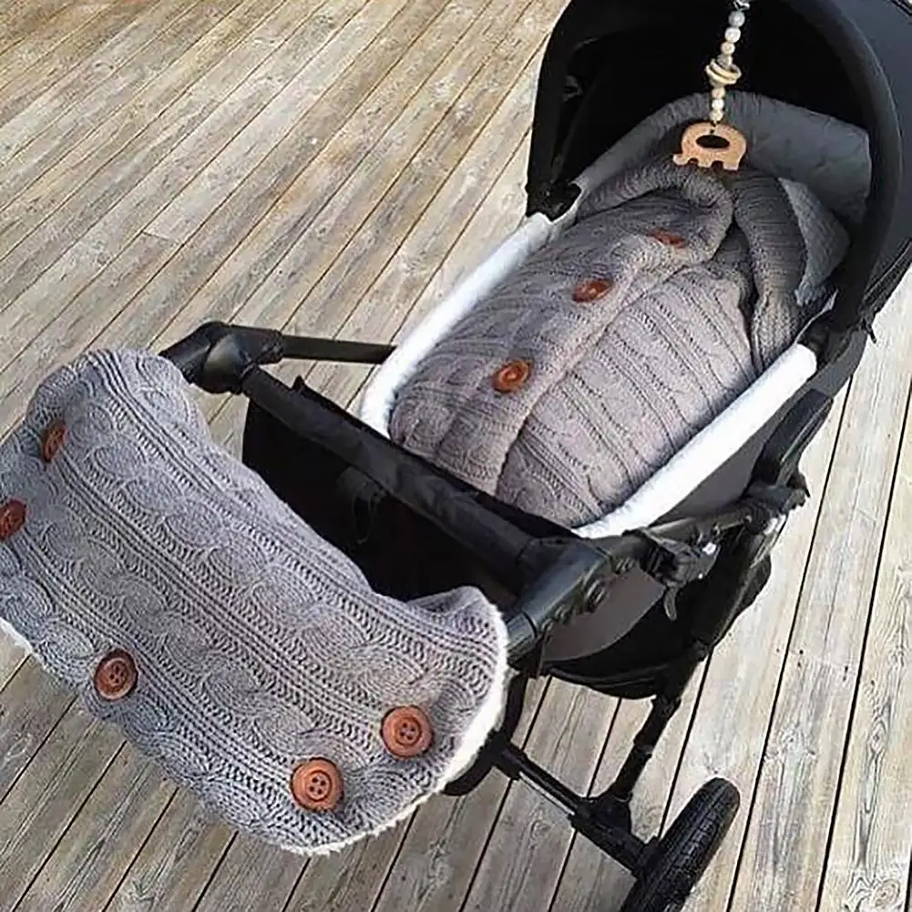 Зимние теплые спальные мешки для новорожденных, детские вязаные пеленки для коляски, одеяло для малышей, спальные мешки+ перчатки для детской коляски