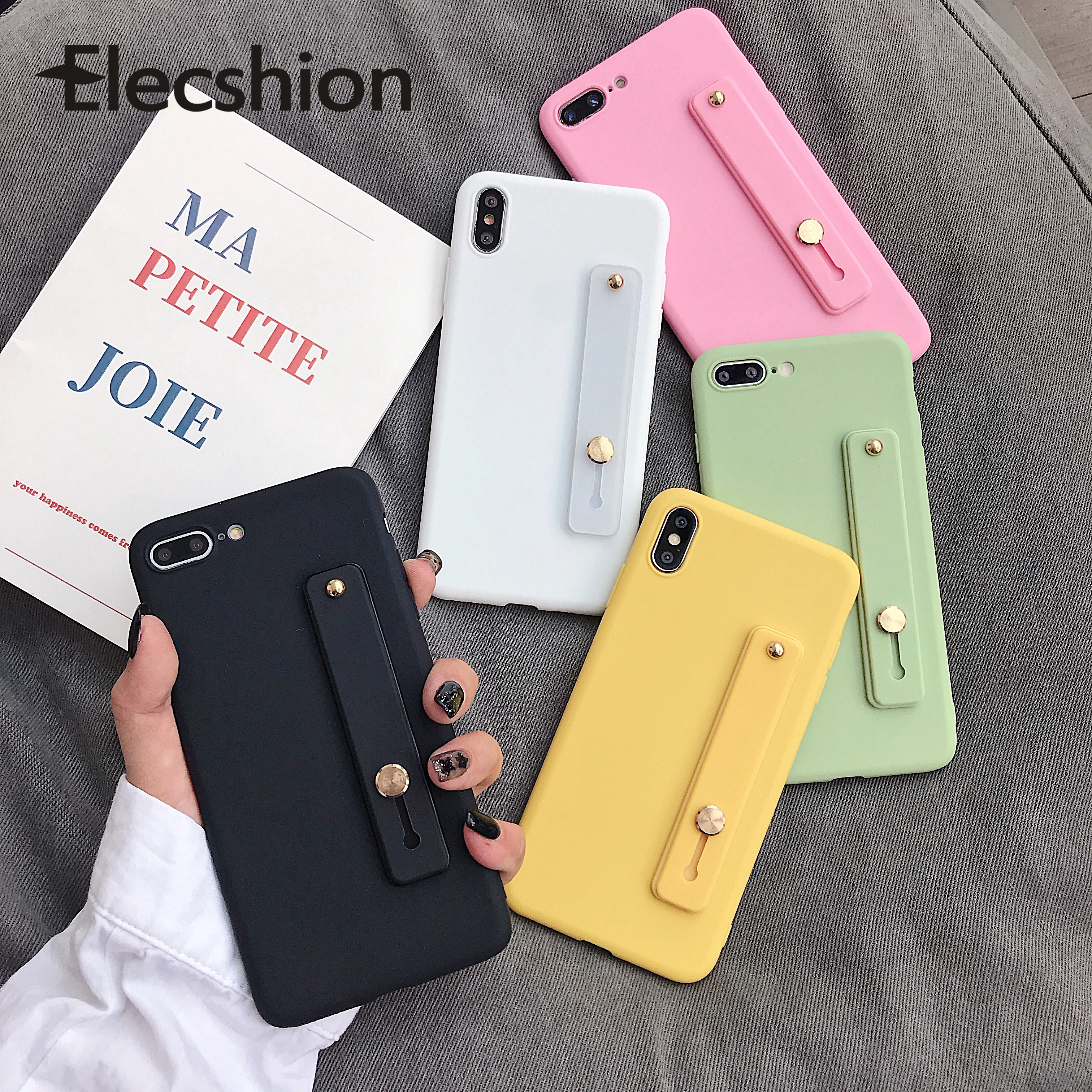 

Candy Color Silicone Phone Case For iPhone 11 Pro Max With Holder Soft TPU Cover For iPhone 6 7 8 11 X XR Band Strap Stand Cover