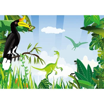 

backdrop for photography studio green plant cute Cartoon dinosaur party birthday photo background studio props vinyl photophone