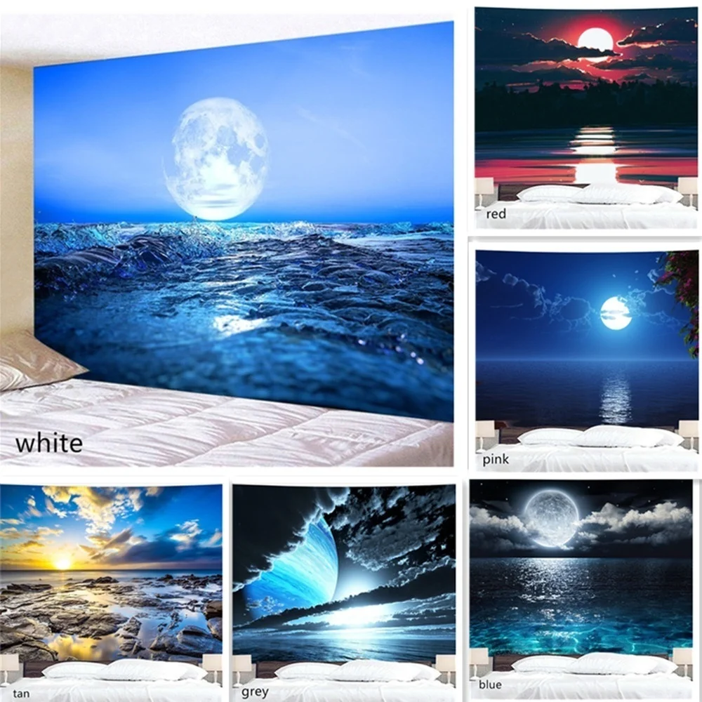 Sea Moon 3D Printing Tapestry Bedroom Living Room Background Cloth Hanging Picture Wall Tapiz Pared | Дом и сад