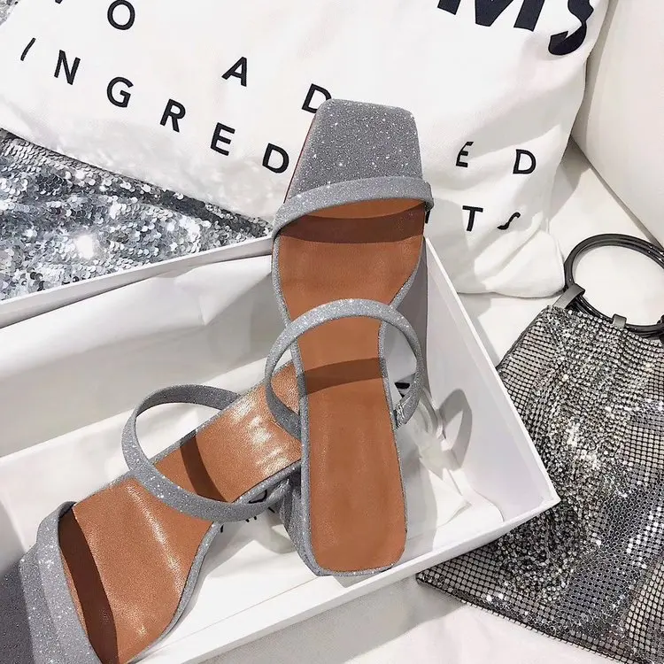 

Summer Med Slippers Heels Party Mules Shoes Ladies 2020 New Women Slides Fashion Shoes Female Concise PU Shoes Ladies Slippers