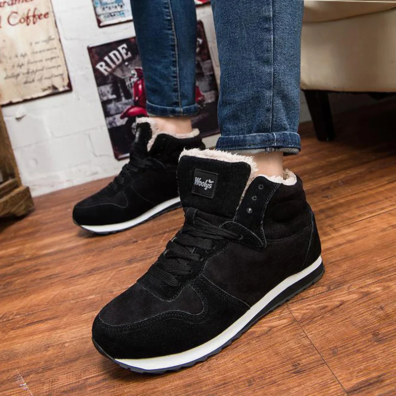 

Men Boots Fashion Winter Boots Men Winter Shoes Warm Ankle Boots Men Snow Boots Lace-Up Sneakers Men Shoes Blue Black Plus Size