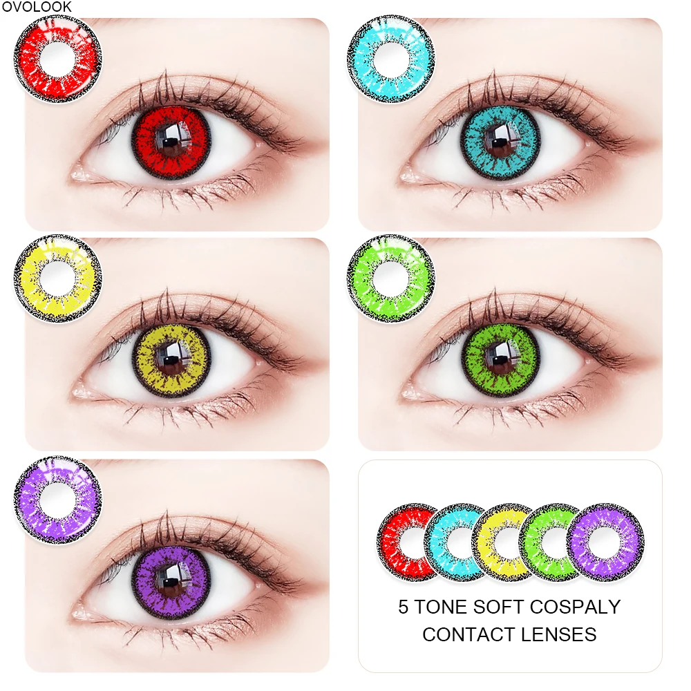 

OVOLOOK- 2pcs/pair Halloween 5 Tone Series Colored Lenses for Eyes Contact Lenses Eye Color Lens Soft Cosplay Colored Contacts