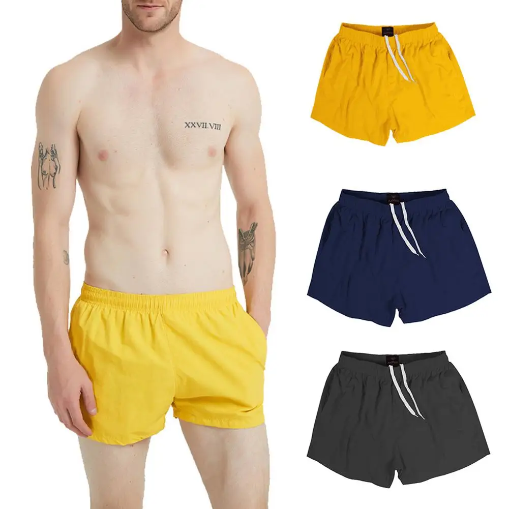 Men Swim Trunks Board Shorts Quick Dry Drawstring Elastic Waist Solid Shorts