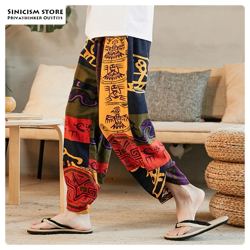 Sinicism Store, мужские свободные шаровары,, Осенние, китайский стиль, мужские хлопковые и льняные штаны длиной до щиколотки, мужские, 5XL, корейские штаны
