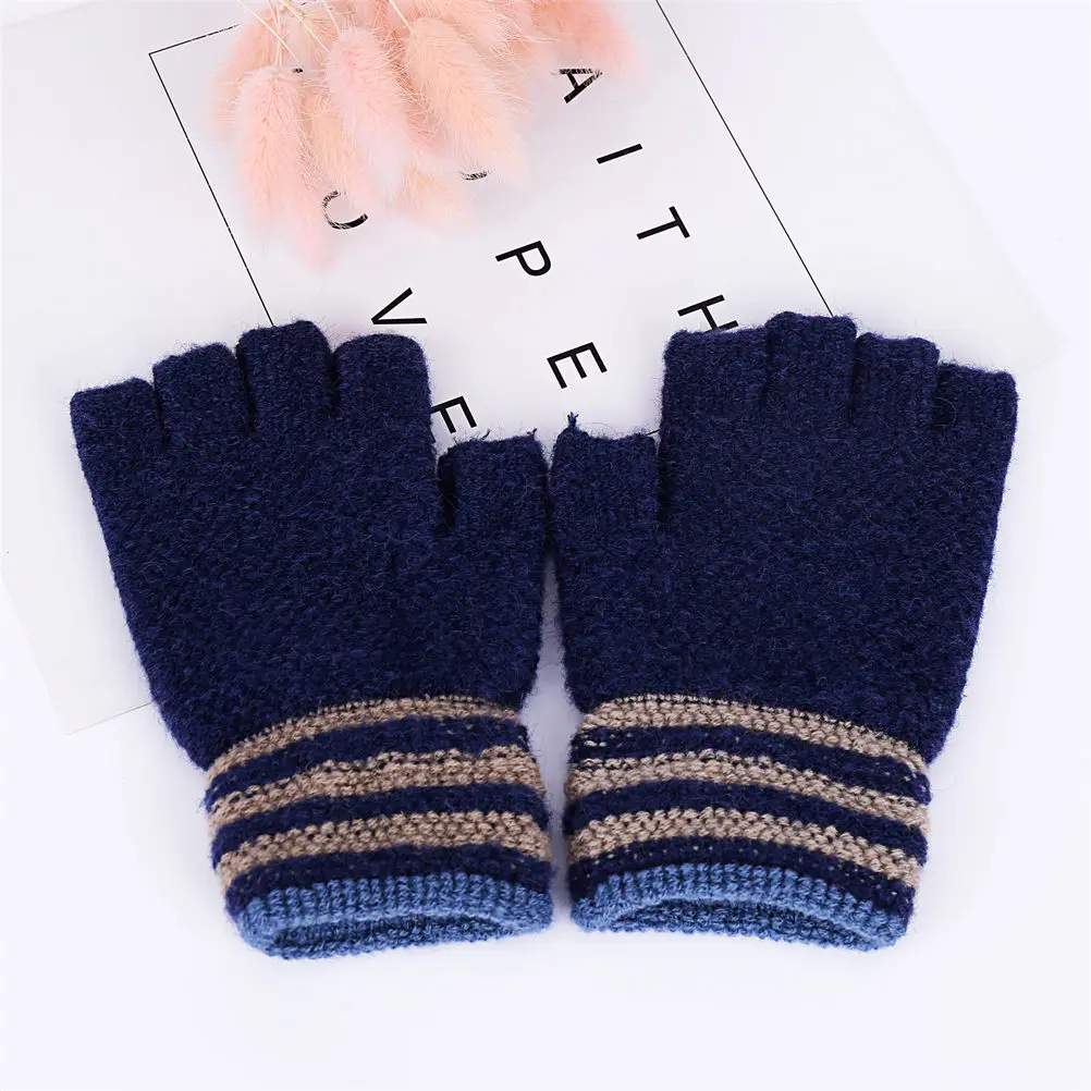 Женские перчатки с половинными пальцами Стильные варежки для девочек зимние теплые толстые женские вязаный трикотаж handschoenen - Цвет: B
