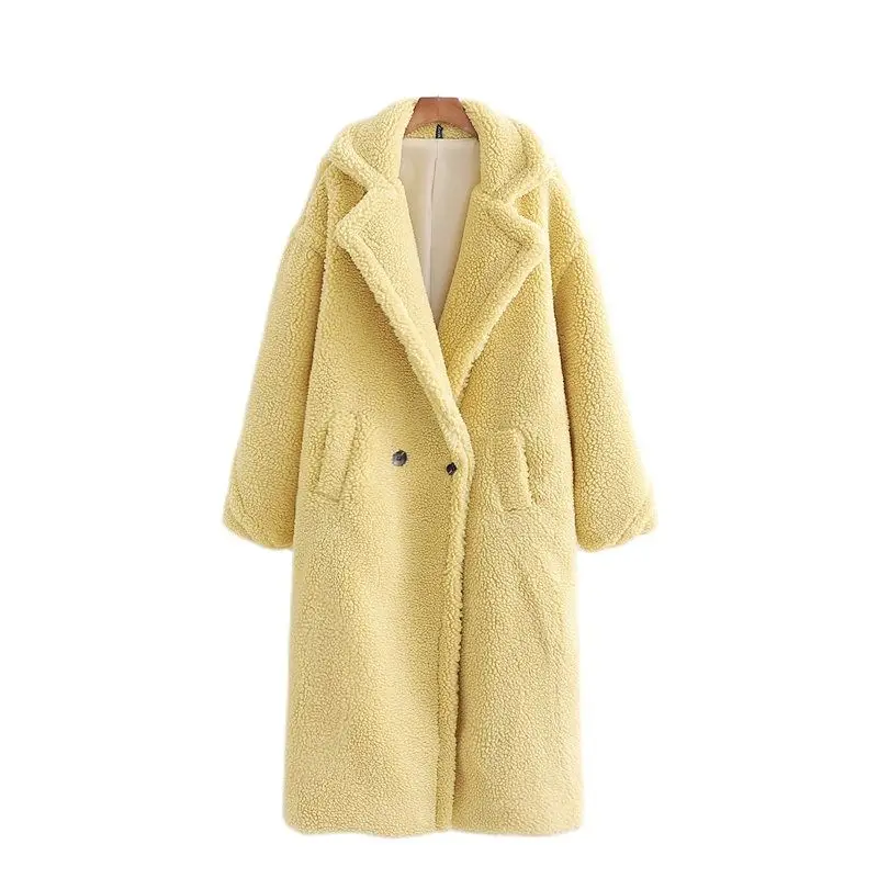 

Autumn Winter Women Lemon Yellow Teddy Coat Stylish Female Thick Warm Cashmere Jacket Casual Girls Streetwear