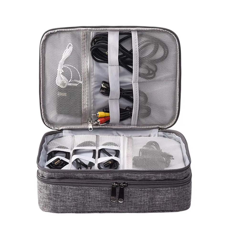 Жесткий Чехол для наушников Портативный водонепроницаемый двухслойный сумка для хранения кабеля чехол для наушников Защитный USB кабель