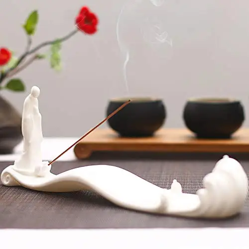 

PHILOGOD Incense Holders Monk Watching Wave Ceramic Sticks Incense Burner/Tray Censer