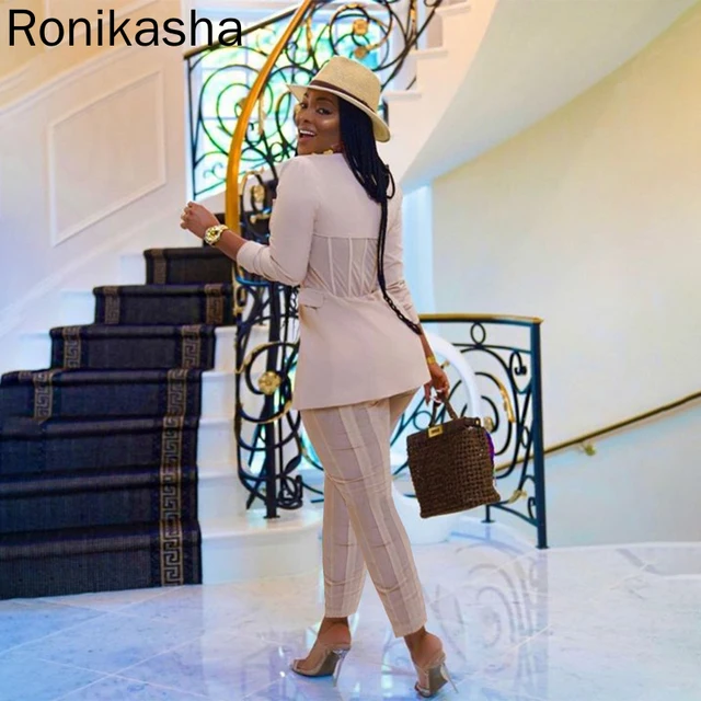 Ronikash Women Business Suit Casual Two Piece Set Corset Suit Coat Pencail Pants Business Office Outfits Matching Sets 3