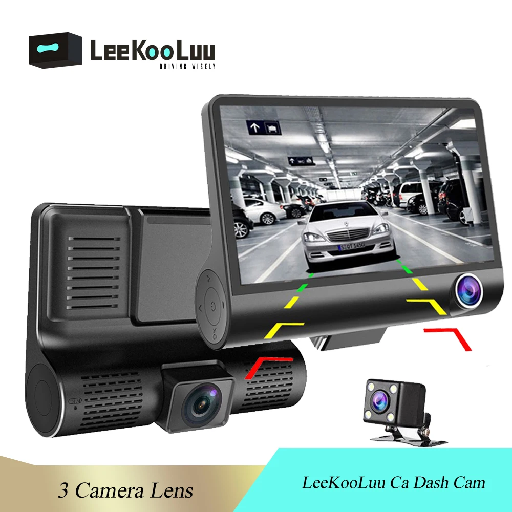 Автомобильный видеорегистратор LeeKooLuu с 3 объективами s 4,0 дюйма, видеорегистратор с двойным объективом и камерой заднего вида, видеорегистратор, Автомобильный регистратор, видеорегистратор