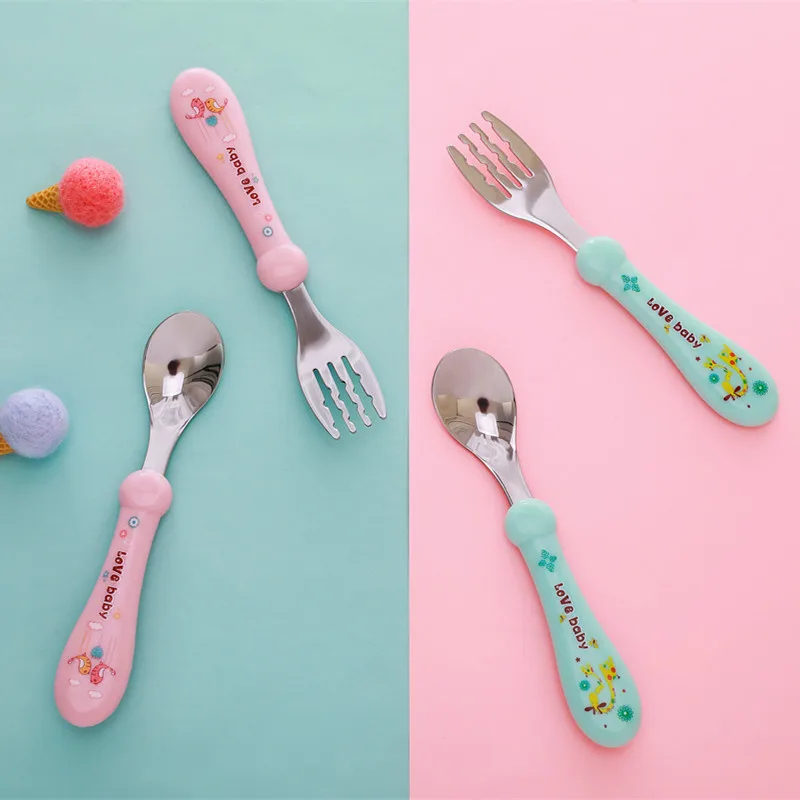 

2Pcs Baby Tester Tableware Dessert Spoon for Children Feeding Spoon Fork Baby Gadgets Feeding kid Children's Cutlery for Kids
