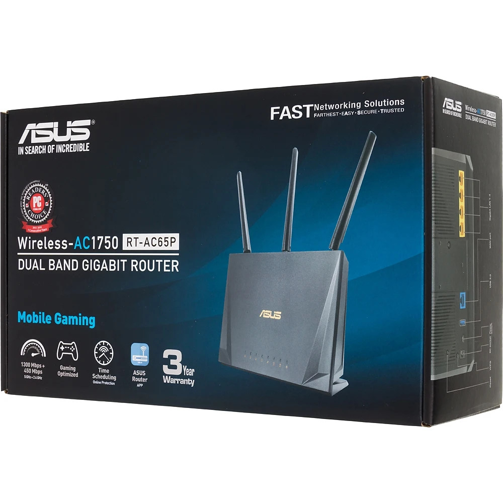 Роутер беспроводной Asus RT-AC65P AC1750 10/100/1000BASE-TX черный