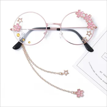 

Lolita Japanese Cherry blossom Stars Pendants Glasses Soft sister Bowknot Harajuku Glasses With chain Cosplay Anime Around