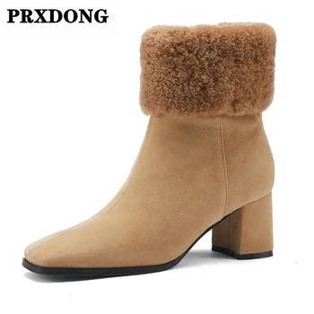 

New Fashion Women Autumn Winter Warm Ankle Boots High Heels Real Leather Apricot Black Dress Party Working Shoes Woman Pumps 40