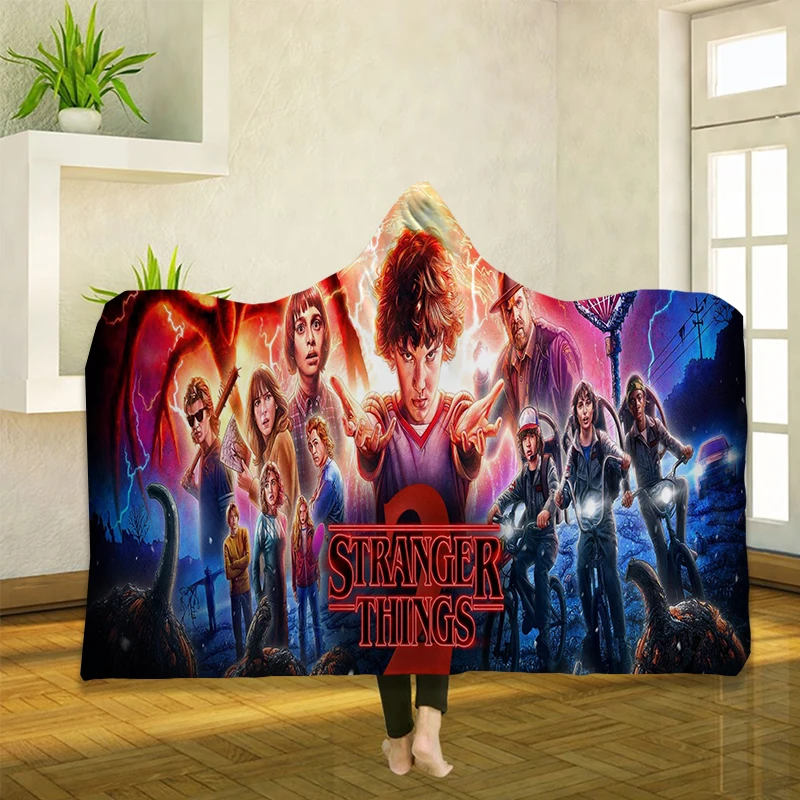 Stranger Things 3D Printing Throw Hooded Blanket Wearable Warm Fleece