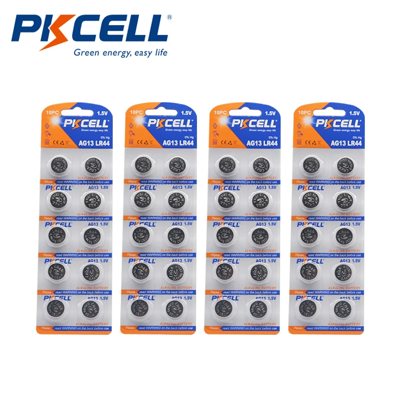40 шт./4 карты PKCELL 1 5 В AG13 LR44 L1154 RW82 RW42 SR1154 SP76 A76 357A кнопочные батарейки для термометра
