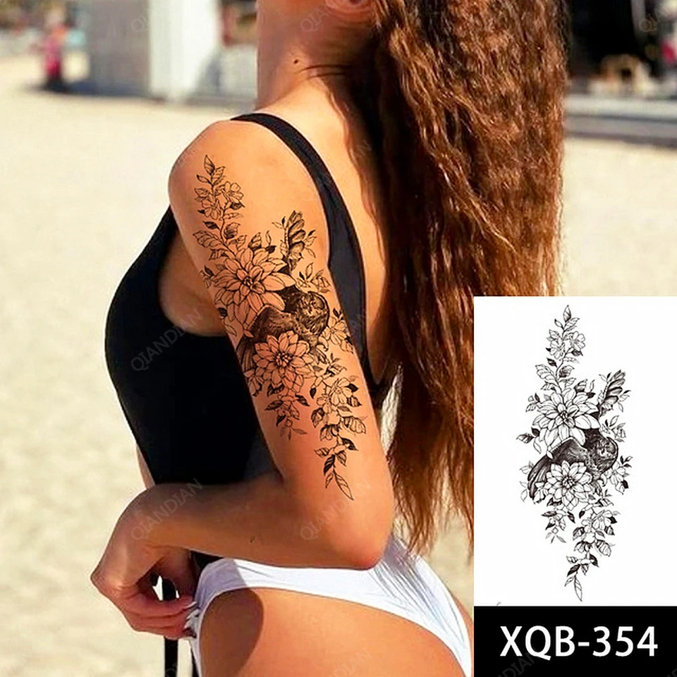 Moon Bird In Flowers Half Sleeve Fake Tattoo Temporary Tattoo Women Girls  Arm | eBay