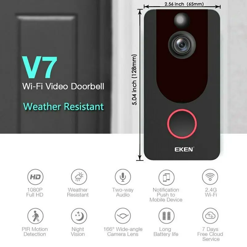 Оригинальный официальный EKEN V7 видео дверной звонок 1080p HD ночное видение