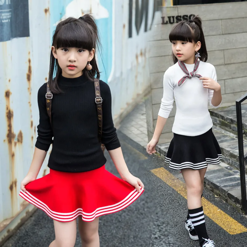 

Girl'S Sweater Dress Outfit Spring And Autumn 2019 New Style Middle And Large Children Batwing Shirt Two-Piece Sweater Skirt