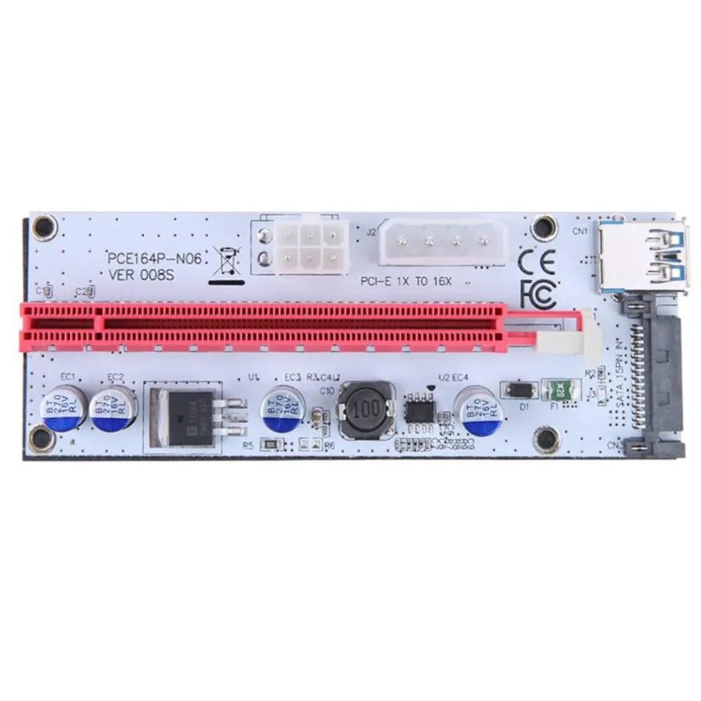 VER008S PCI-E Riser Card PCI-E 1x до 16x с 4pin 6pin Sata три порта питания+ USB расширенный кабель для Bitcoin Miner