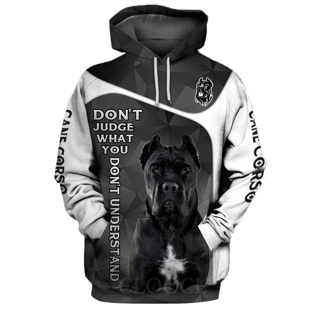 

HX Cane Corso Hoodies 3D Graphic Don't Judge Animals Hoodie Pets Dog Pocket Pullovers Streetwear Men Clothing