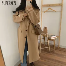 SuperAen, корейский стиль, Женское шерстяное пальто, новинка, осень и зима, дикое шерстяное пальто, женское однобортное пальто, женская одежда