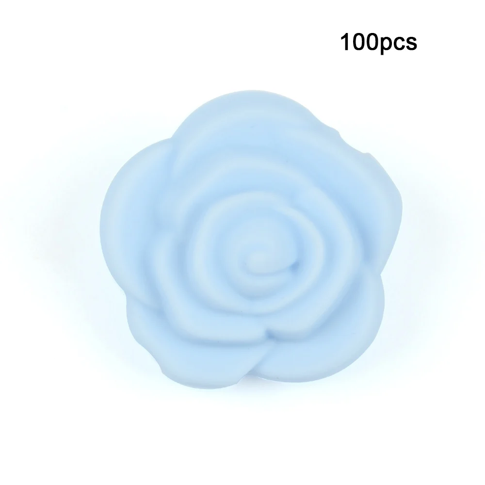 Pastel blue LOFCA 100 шт Силиконовые Бусины, цветок розы, Детские Прорезыватели, не содержит бисфенол, пищевое качество, Детские Силиконовые Прорезыватели, бусины для детских сосок, цепочка - Цвет: Pastel blue