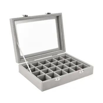 

24 Grids Velvet Jewelry Box Rings Earrings Necklaces Makeup Holder Case Organizer Women Jewelery Storage