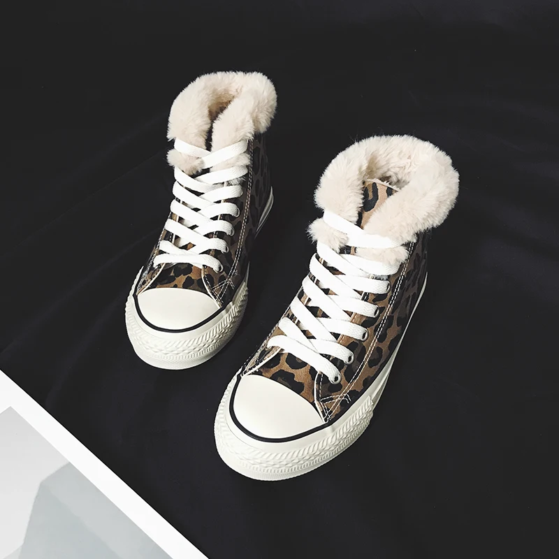 Зимняя теплая Модная парусиновая обувь на шнуровке с леопардовым принтом; женская утепленная повседневная обувь с леопардовым принтом; спортивные кроссовки