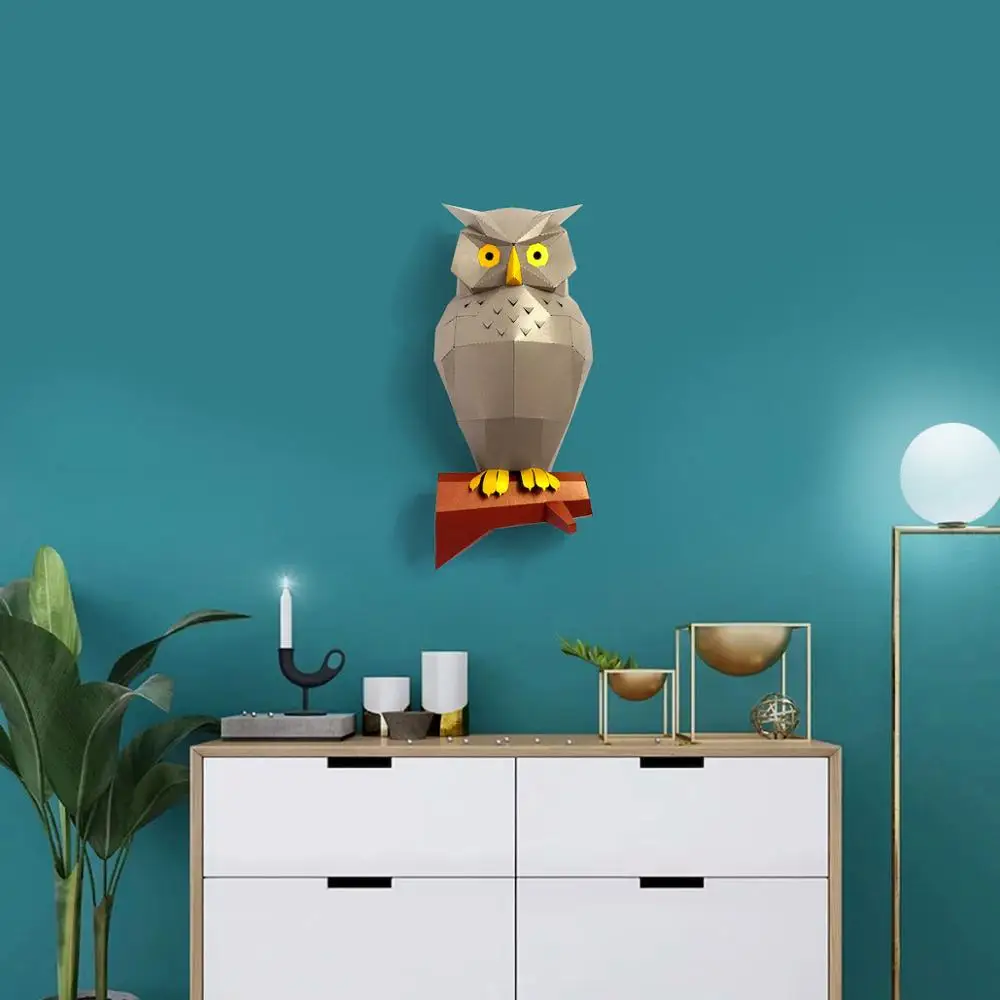3D-Owl-Animal-Paper-Model-Wall-Art-Sculpture-Toy-Home-Decor-Living-Room-Decor-DIY-Paper