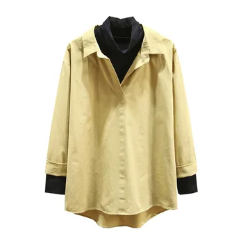 

Turtleneck Blouse Women 2020 Spring Fashion Tops Plus Size Casual False two piece Long Sleeve Loose Female Shirt K1-0668