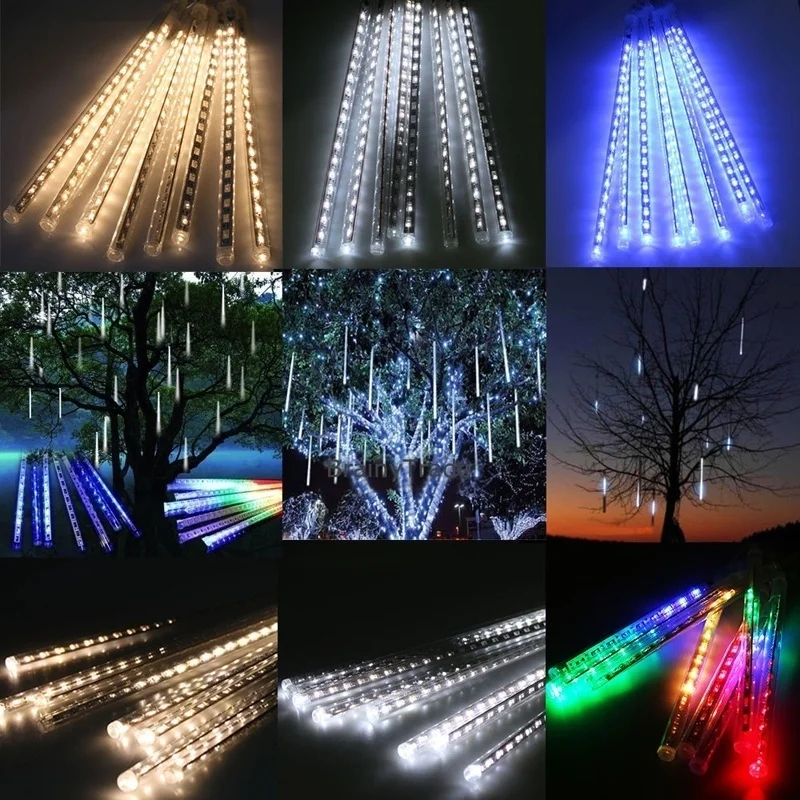 

8pcs Tube 30cm Led Light Strip EU US UK Plug Shower Rain LED String Lights Indoor Outdoor Garden Wedding Party Decor Tree