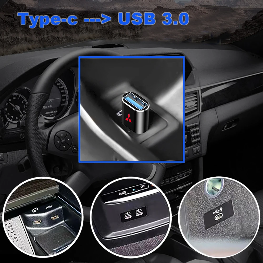 Автомобильный переходник с Type-C на USB для Mitsubishi ASX Lancer Pajero 4 Outlander Colt Galant 8 Carisma EX EVO