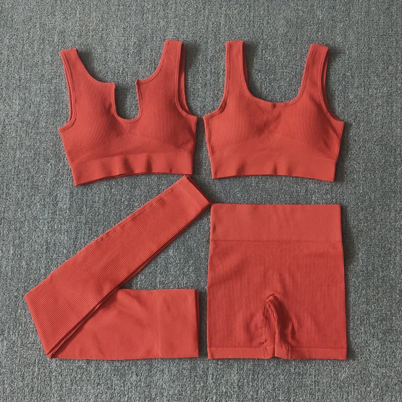 2/4/6PCS Seamless Women Yoga Set Workout Sportswear Fitness Bra Sport Pants Gym Clothing High Waist Leggings Shorts Sports Suits