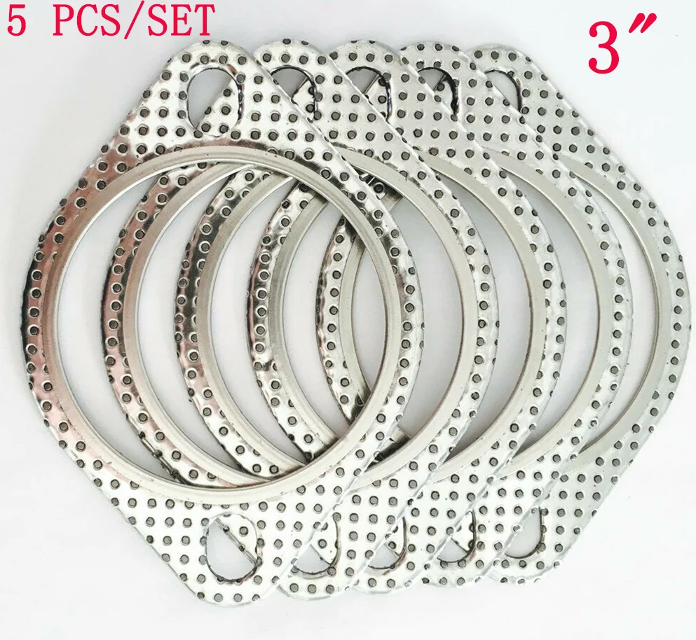 5 PCS New 2 Bolt High Temperature Exhaust Gasket With Fire Ring 3" Flange Gasket