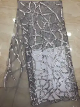 

high quality gray African French Net Organza lace fabric with shining sequins embroidery for African party dress FFD-103