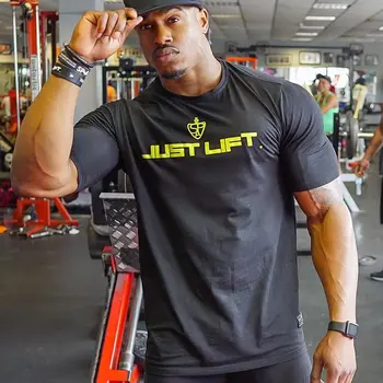 

Gym Fitness t shirt Men Bodybuilding Workout Short sleeve t-shirts Summer Casual Cotton Skinny Tee Tops Male 8877-4