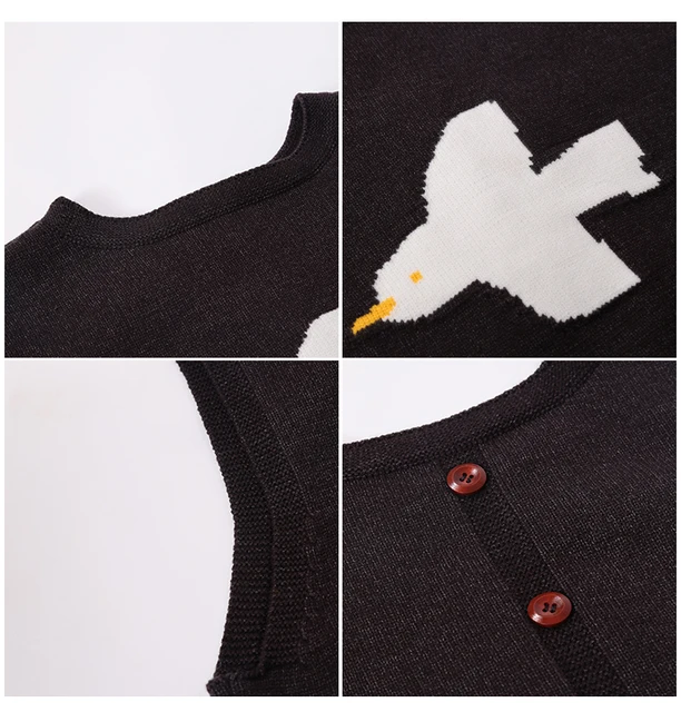 Black vest sweater with white bird print