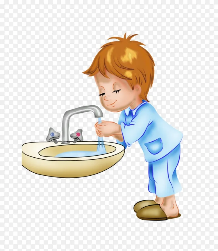 儿童绘画卫生-卡通男孩洗手